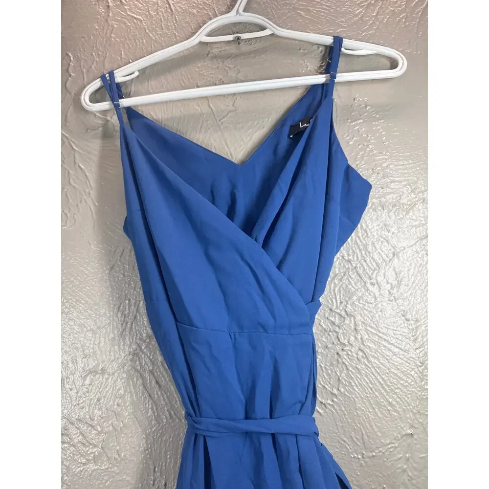 Lulus Manhattan Moment Blue Ruffled Midi Wrap Dress‎ Womens Size Small